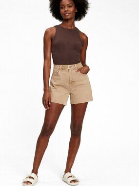 GAP Womens Size 27 4" High Rise  Denim Shorts with Washwell Khaki Brown NWT